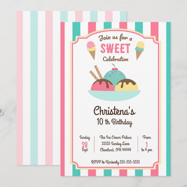 Invitation à une fête d'anniversaire Ice Cream Sun (Devant / Derrière)