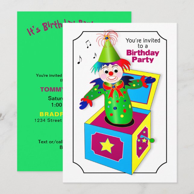 Invitation à une fête d'anniversaire, Jack In the  (Devant / Derrière)