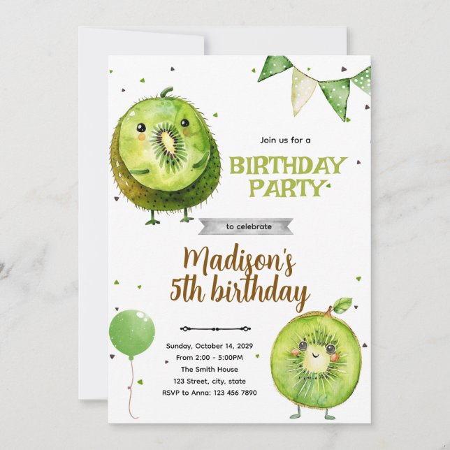 Invitation à une fête d'anniversaire Kiwi (Devant)