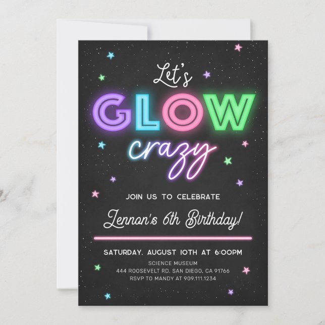 Invitation à une fête d'anniversaire Let's Glow Cr (Devant)