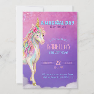 Invitation à une fête d'anniversaire Licorne