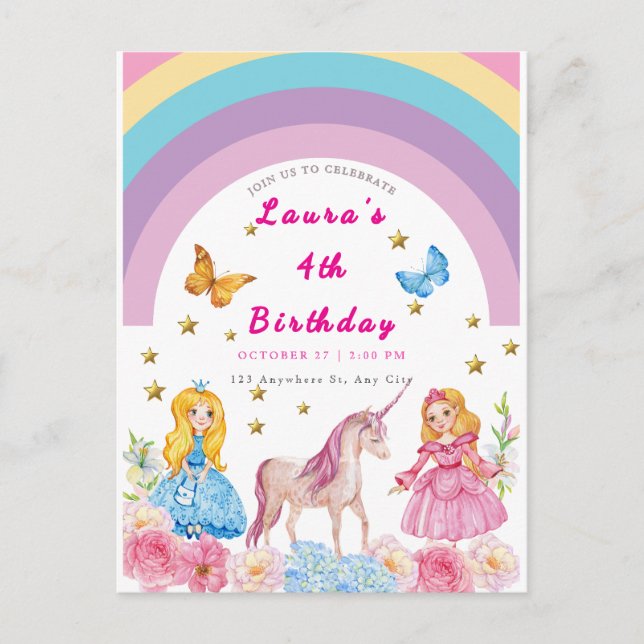 Invitation à une fête d'anniversaire Licorne et Ar (Devant)