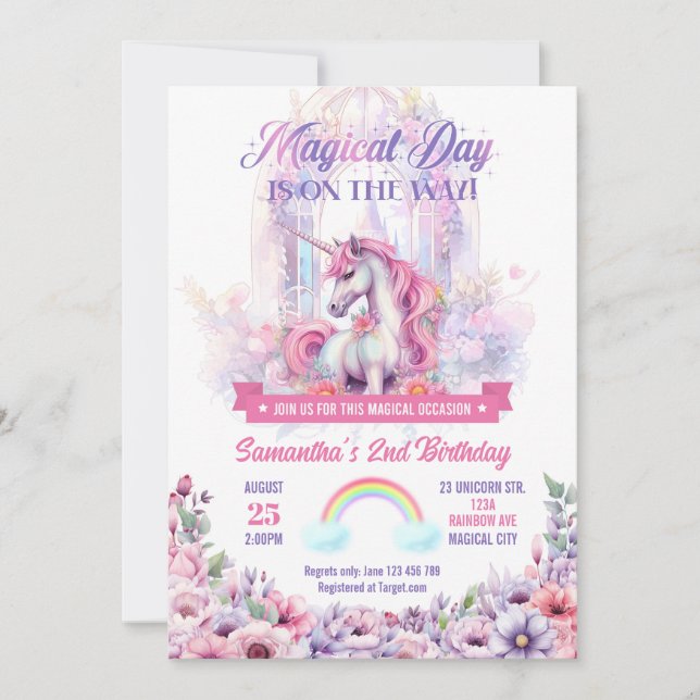 Invitation à une fête d'anniversaire Licorne et Ar (Devant)