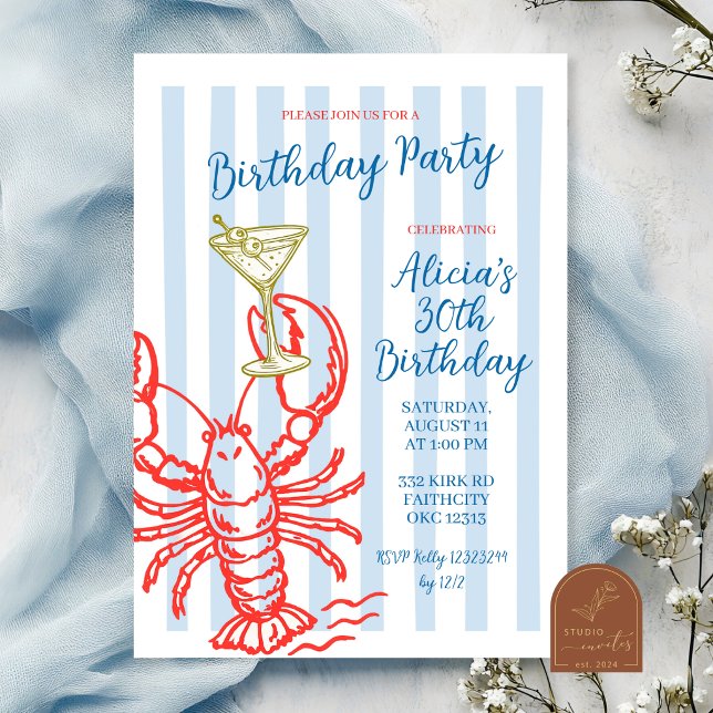 Invitation à une fête d'anniversaire Lobster Marti (Créateur téléchargé)