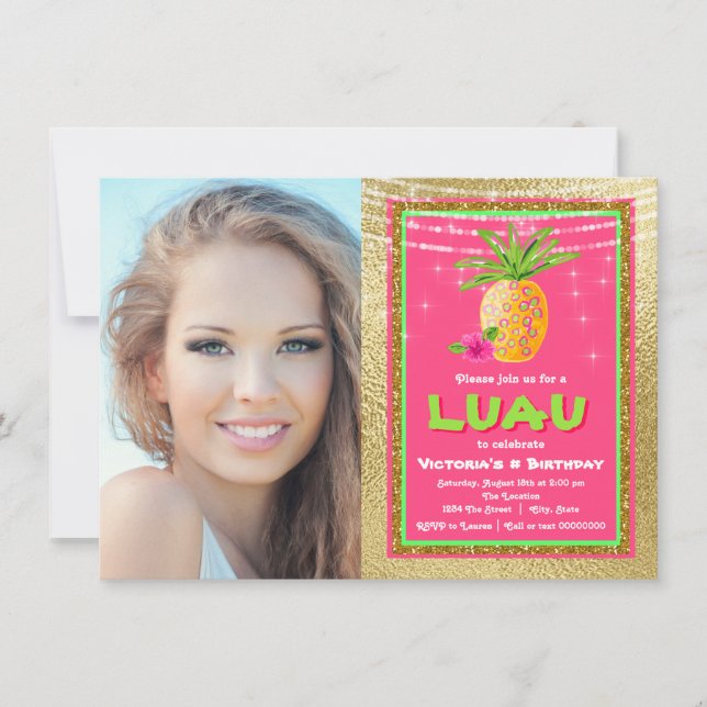 Invitation à une fête d'anniversaire Luau Hawaïen  (Devant)