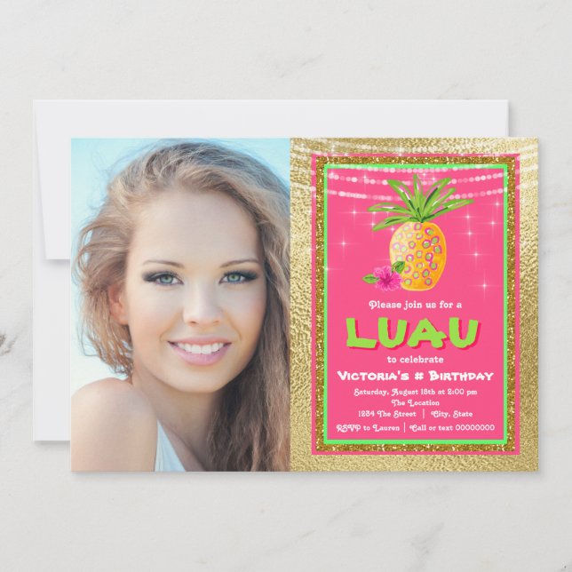 Invitation à une fête d'anniversaire Luau Hawaïen  (Devant)