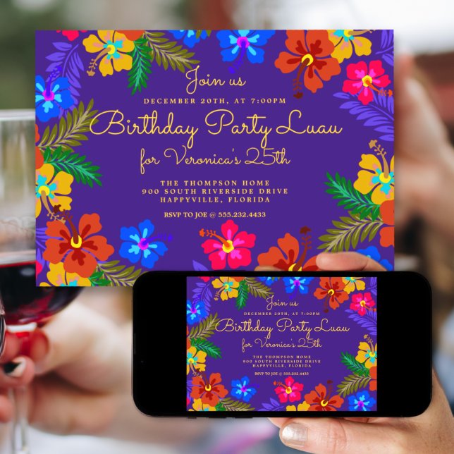 Invitation à une fête d'anniversaire Luau Violet (Créateur téléchargé)