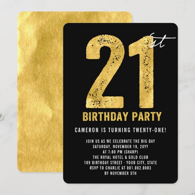 Invitation à une fête d'anniversaire moderne Gold  (Devant / Derrière)