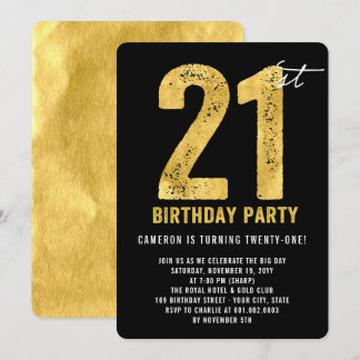 Invitation à une fête d'anniversaire moderne Gold