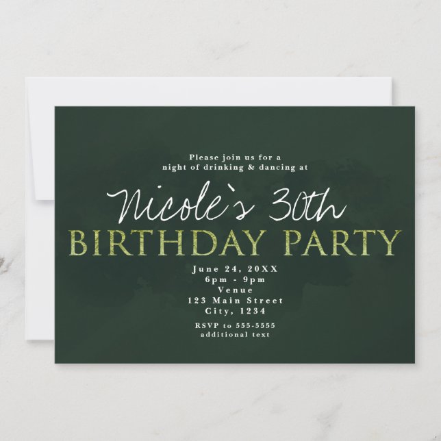 Invitation à une fête d'anniversaire moderne verte (Devant)