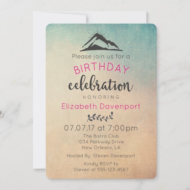 Invitation à une fête d'anniversaire Montagne avec (Devant)