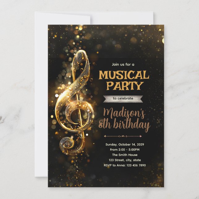Invitation à une fête d'anniversaire musicale (Devant)