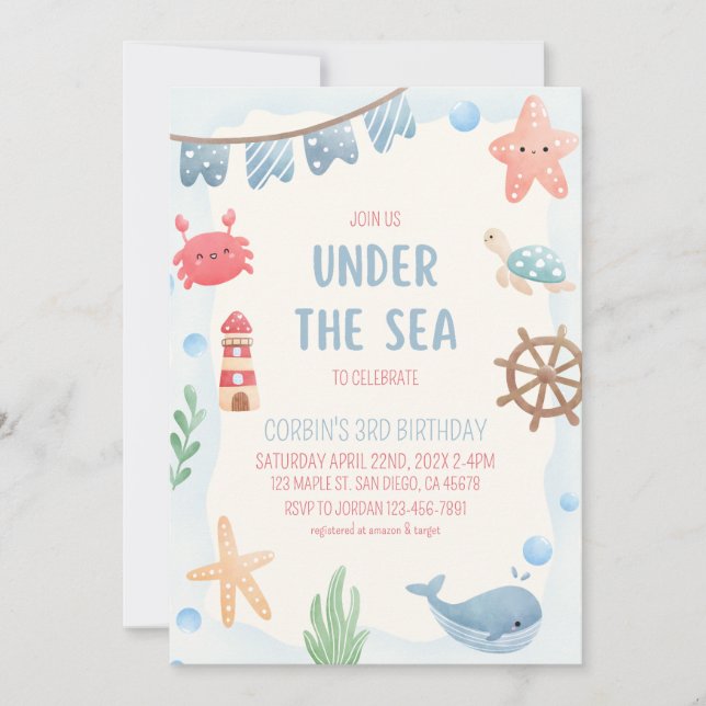 Invitation à une fête d'anniversaire nautique sous (Devant)