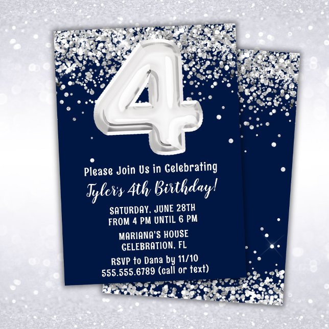 Invitation à une fête d'anniversaire Navy Blue Sil (Créateur téléchargé)