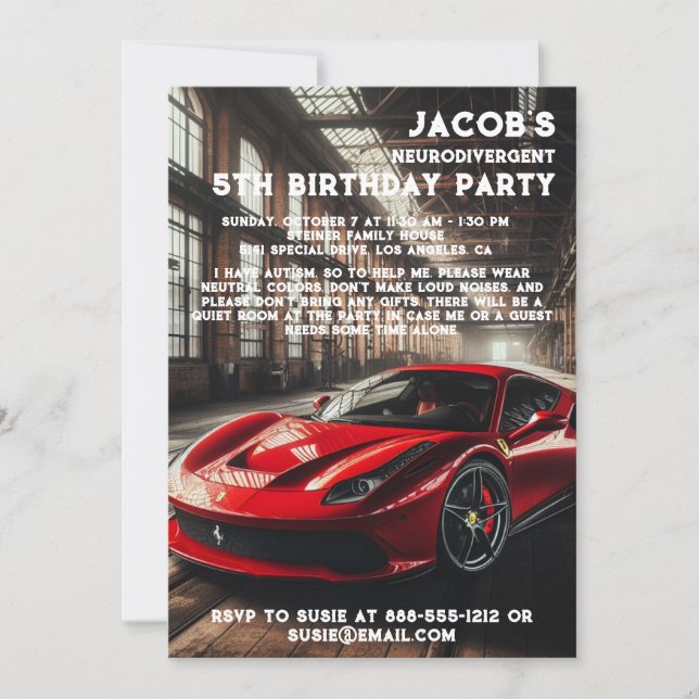 Invitation à une fête d'anniversaire neurodivergen (Devant)
