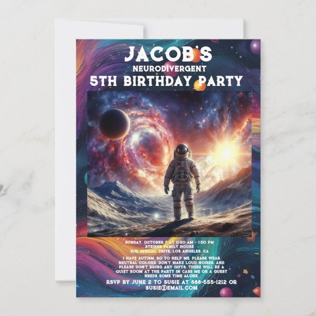 Invitation à une fête d'anniversaire neurodivergen (Devant)
