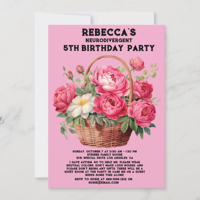 Invitation à une fête d'anniversaire neurodivergen (Devant)