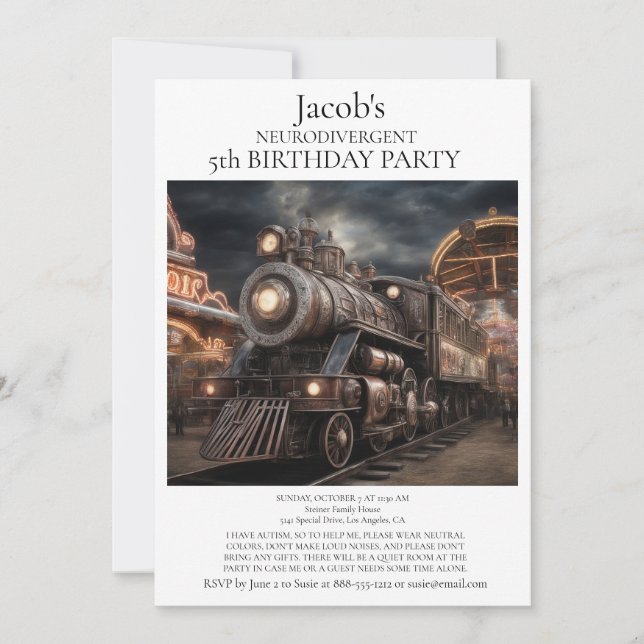Invitation à une fête d'anniversaire neurodivergen (Devant)