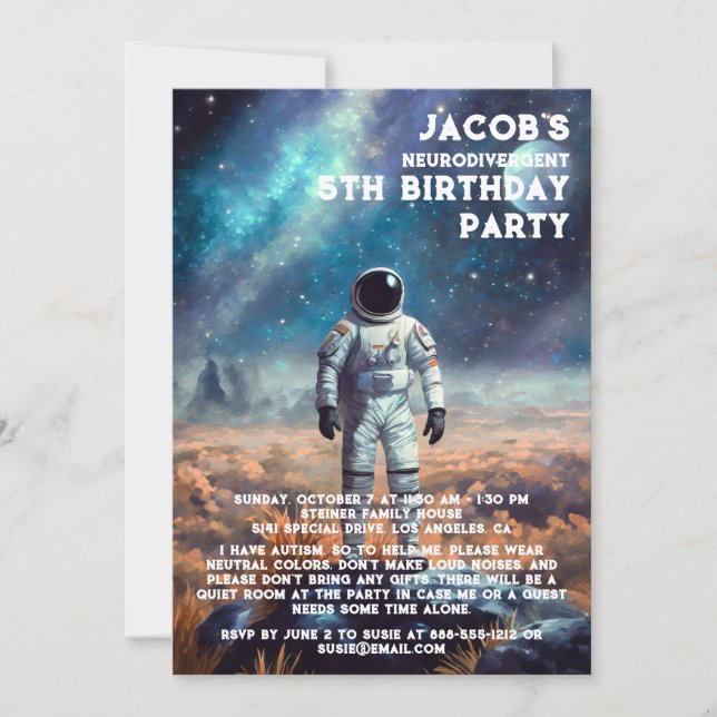 Invitation à une fête d'anniversaire neurodivergen (Devant)