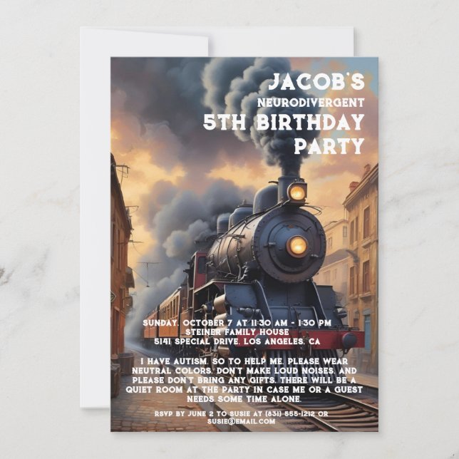 Invitation à une fête d'anniversaire neurodivergen (Devant)