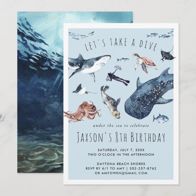 Invitation à une fête d'anniversaire | Océan à l'a (Devant / Derrière)