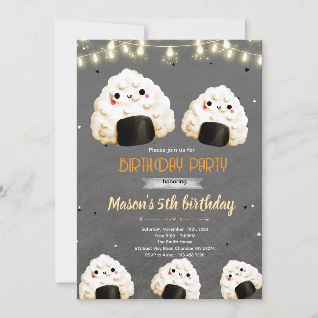 Invitation à une fête d'anniversaire Onigiri migno (Devant)