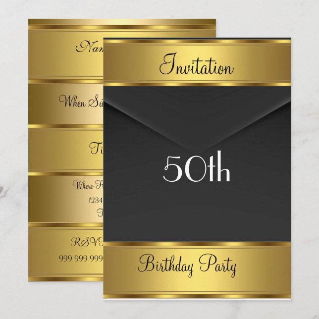 Invitation à une fête d'anniversaire Or 50e annive (Devant / Derrière)