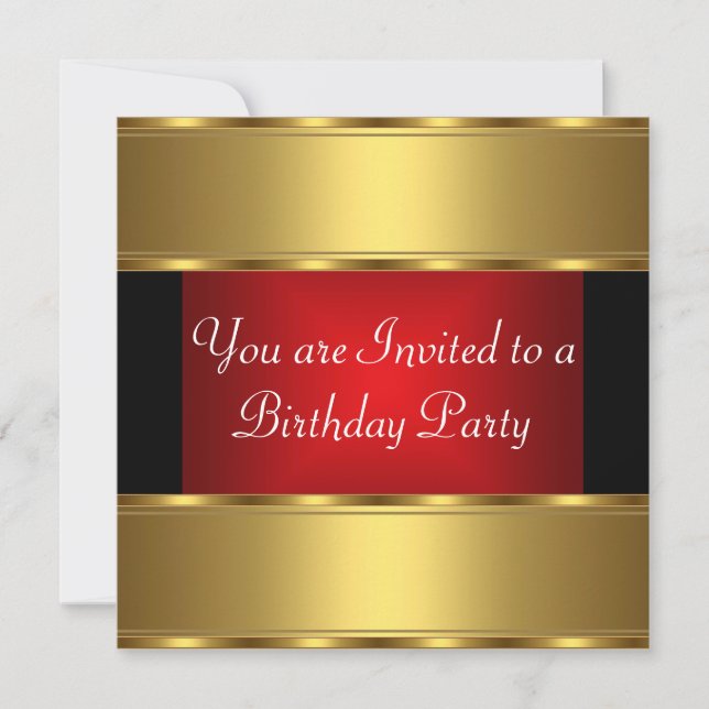 Invitation à une fête d'anniversaire Or Noir Rouge (Devant)