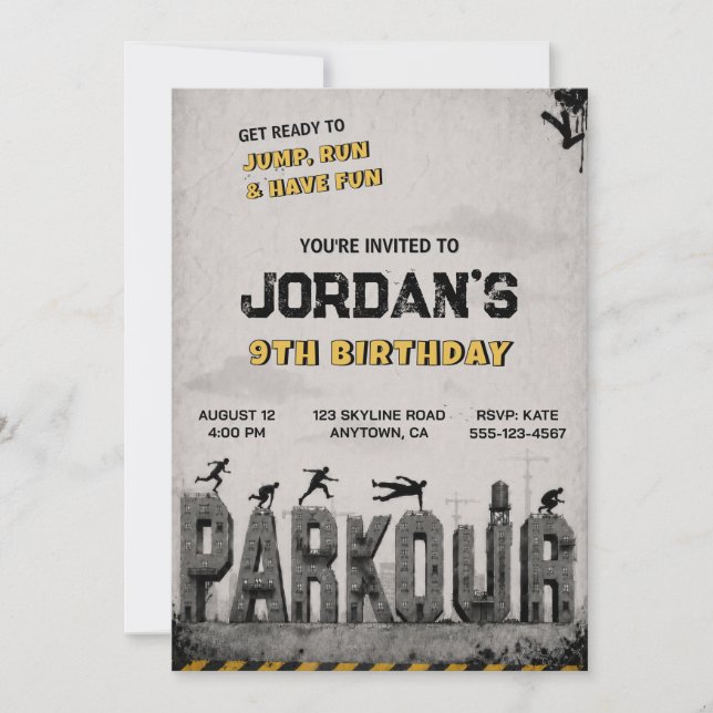 Invitation à une fête d'anniversaire Parkour Tramp (Devant)
