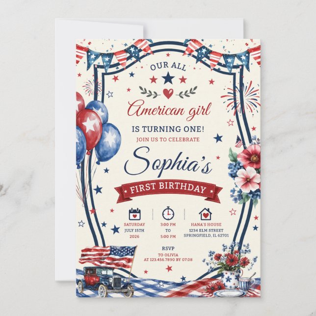 Invitation à une fête d'anniversaire patriotique a (Devant)