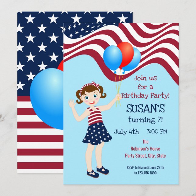 Invitation à une fête d'anniversaire patriotique d (Devant / Derrière)