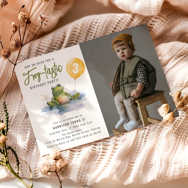 Invitation à une fête d'anniversaire photo grenoui (Créateur téléchargé)