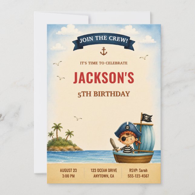 Invitation à une fête d'anniversaire pirate (Devant)