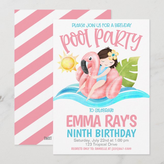 Invitation à une fête d'anniversaire Piscine (Devant / Derrière)