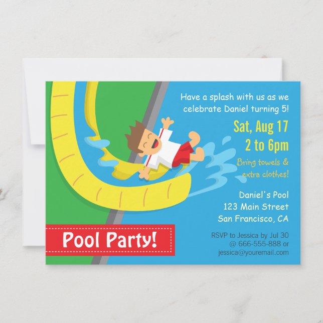 Invitation à une fête d'anniversaire piscine avec  (Devant)