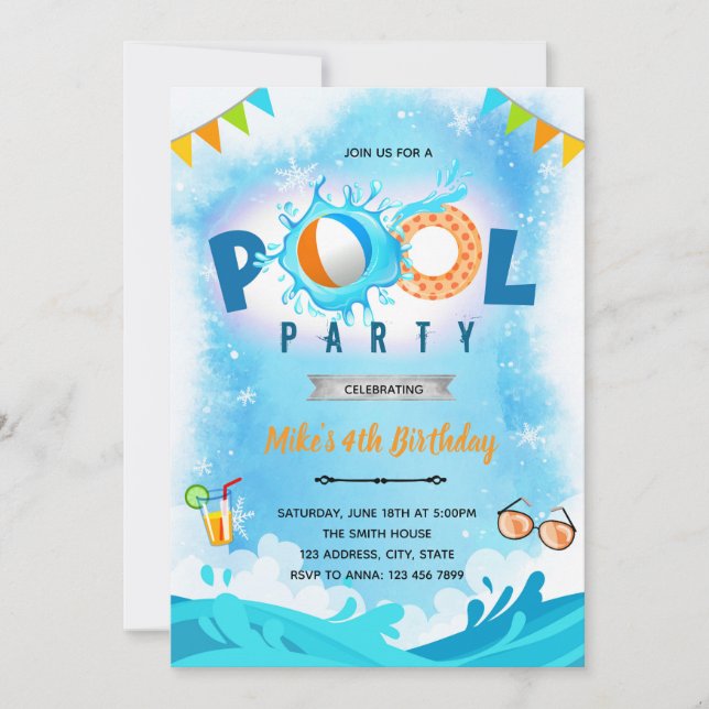 Invitation à une fête d'anniversaire piscine d'hiv (Devant)