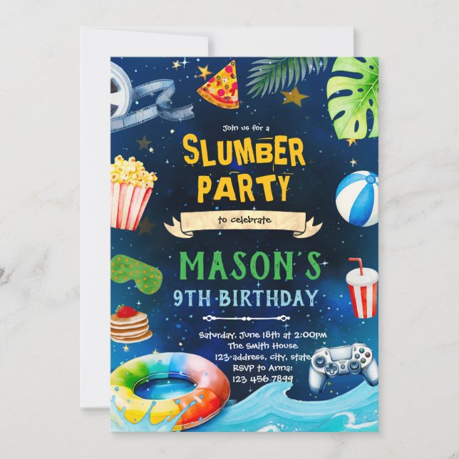 Invitation à une fête d'anniversaire piscine pyjam (Devant)