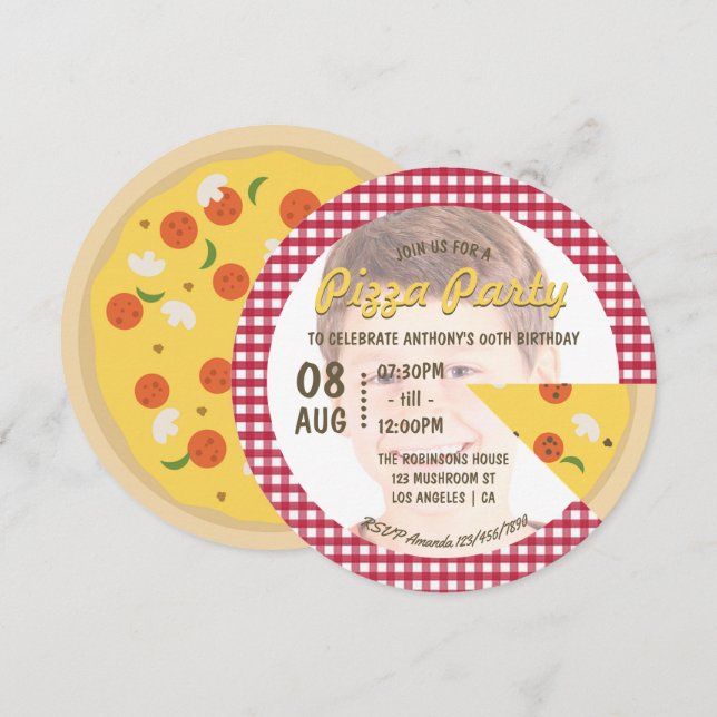 Invitation à une fête d'anniversaire Pizza avec ph (Devant / Derrière)