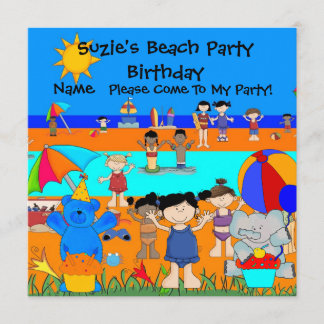 Invitation à une fête d'anniversaire plage filles 
