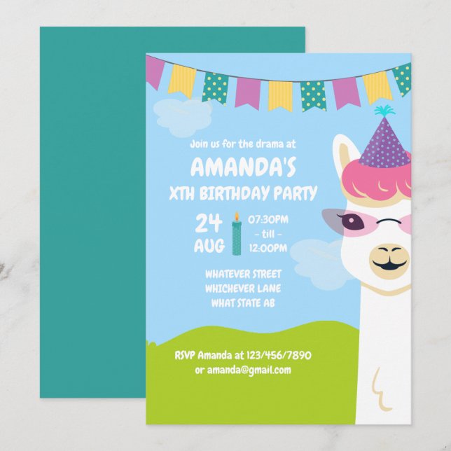 Invitation à une fête d'anniversaire pour enfants  (Devant / Derrière)