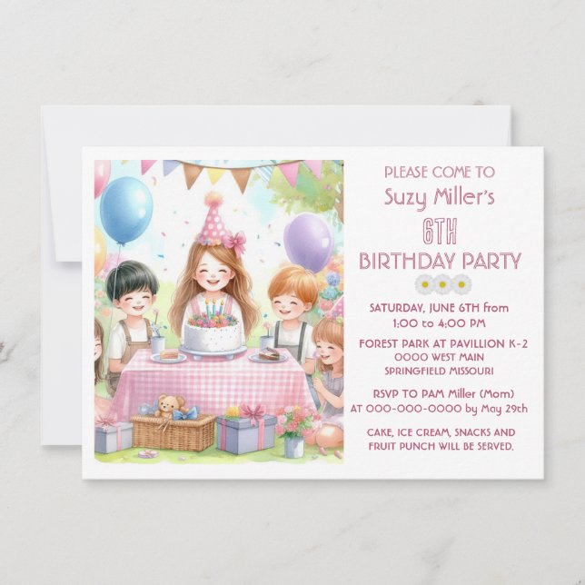 Invitation à une fête d'anniversaire pour filles d (Devant)