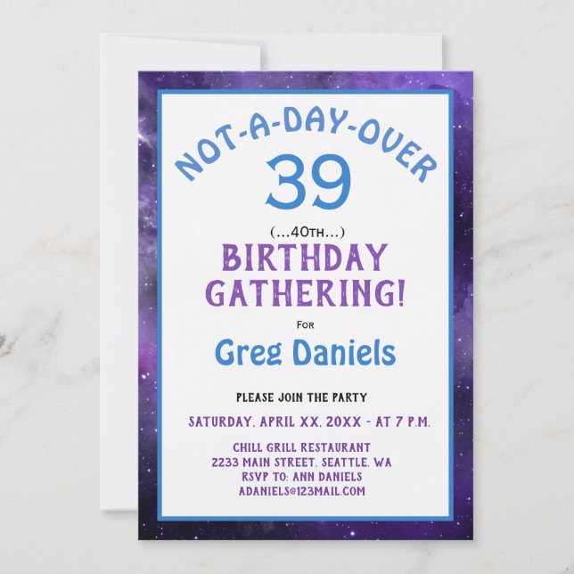 Invitation à une fête d'anniversaire pour les 40 a (Devant)