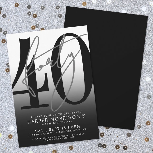 Invitation à une fête d'anniversaire pour les 40 a (Black 40th Birthday Party Invitation )