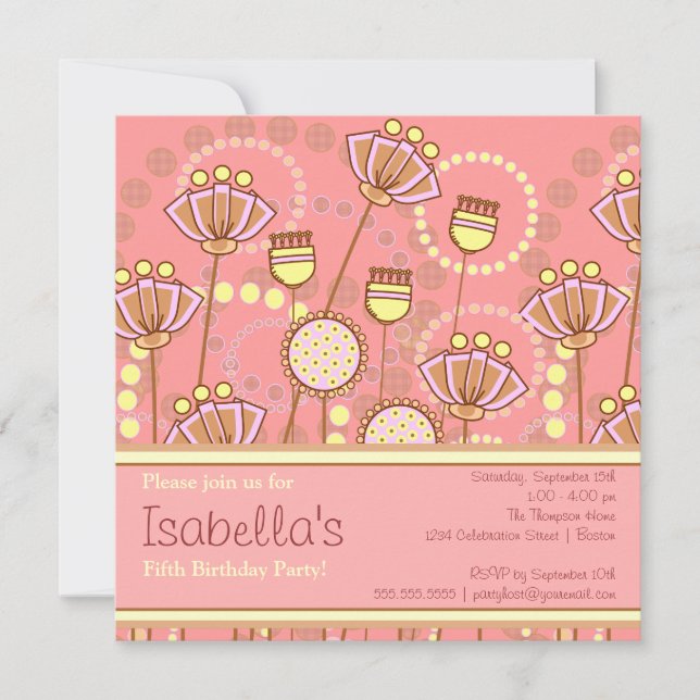 Invitation à une fête d'anniversaire pour les fill (Devant)