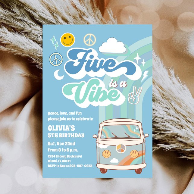 Invitation à une fête d'anniversaire rétro hippie (Créateur téléchargé)