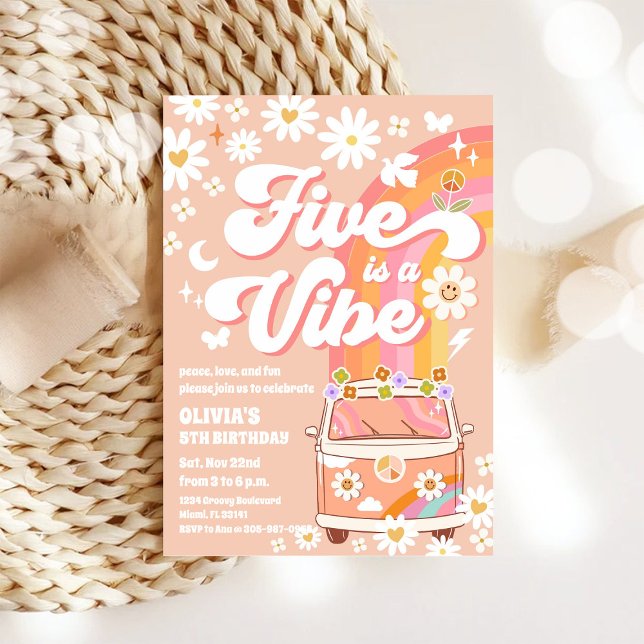 Invitation à une fête d'anniversaire rétro hippie (Créateur téléchargé)