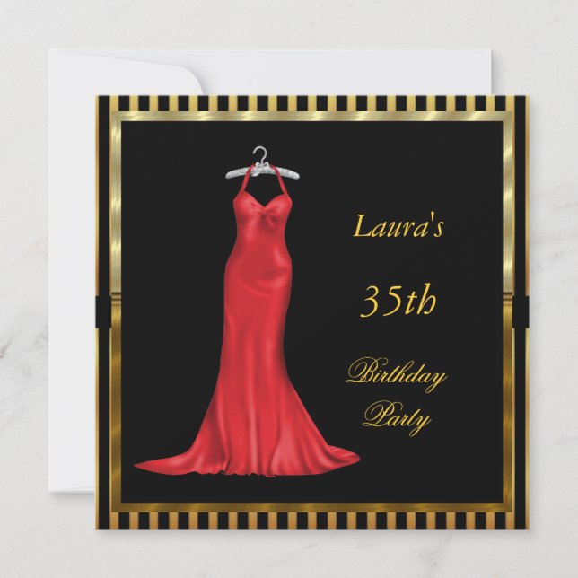 Invitation à une fête d'anniversaire Robe rouge (Devant)