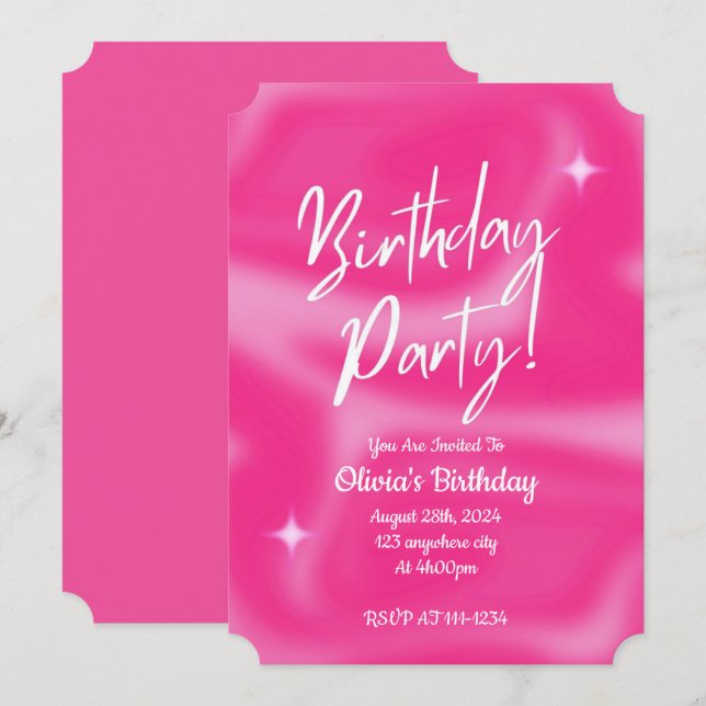 INVITATION À UNE FÊTE D'ANNIVERSAIRE ROSE (Devant / Derrière)