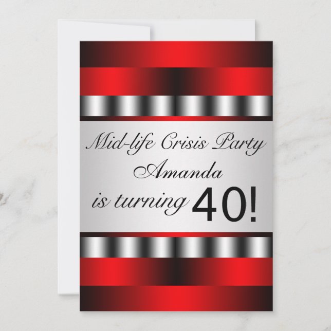 Invitation à une fête d'anniversaire rouge pour 40 (Devant)