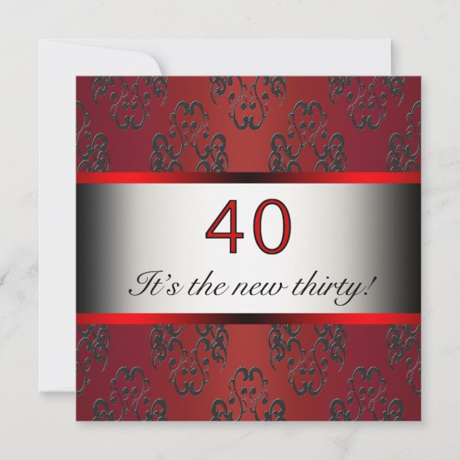 Invitation à une fête d'anniversaire rouge pour 40 (Devant)